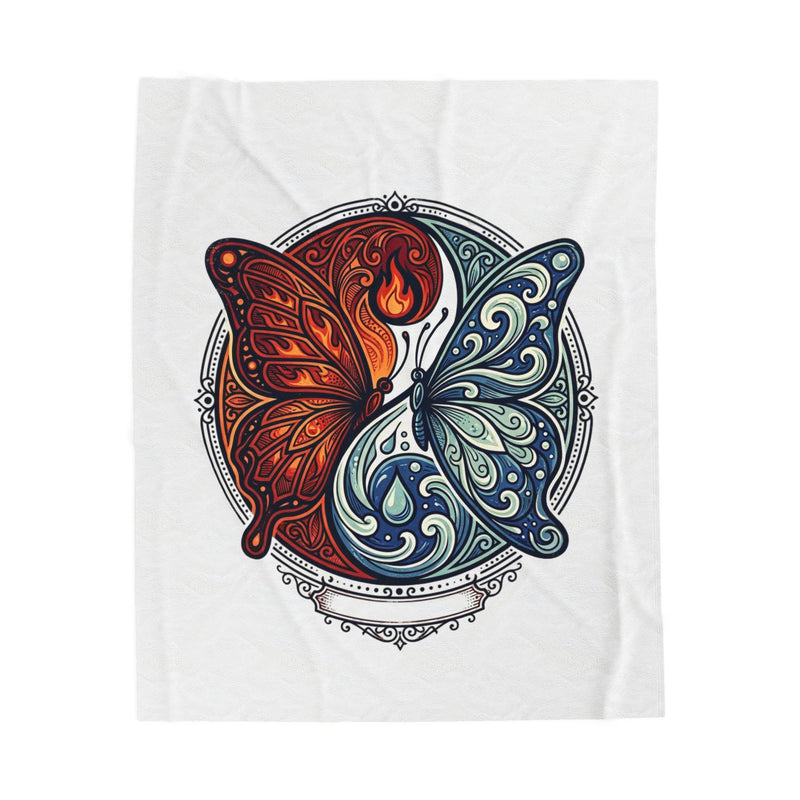 Yin Yang Fire & Water Butterfly Velveteen Plush Blanket